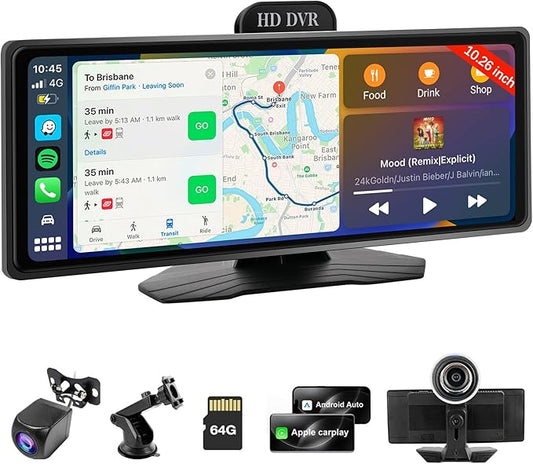 Haudio Wireless Carplay Screen for Car, 10.26" Portable Car Radio with Apple CarPlay & Android Auto, Backup Camera/Mirror Link/GPS/BT/Voice Control/AUX/FM Satellite Radio for All Vehicles