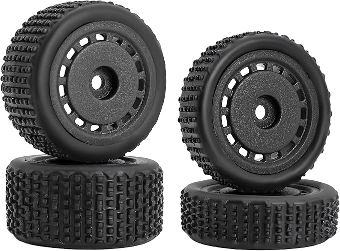 Pre-Mounted Pin Buggy Tires and Wheels Rims Hub Tires Set for 1/24 Losi Micro-B 1/28 Losi Micro-T Wltoys 244016 Upgrade Part (Black Micro-B)