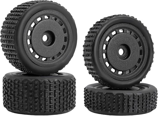 Pre-Mounted Pin Buggy Tires and Wheels Rims Hub Tires Set for 1/24 Losi Micro-B 1/28 Losi Micro-T Wltoys 244016 Upgrade Part (Black Micro-B)