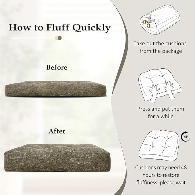 downluxe Chair Cushions for Dining Chairs 2 Pack, Tufted Indoor Chair Pads with Non-Slip Bottom, U-Shaped Kitchen Chair Cushions, 17"x17"x4", Coffee