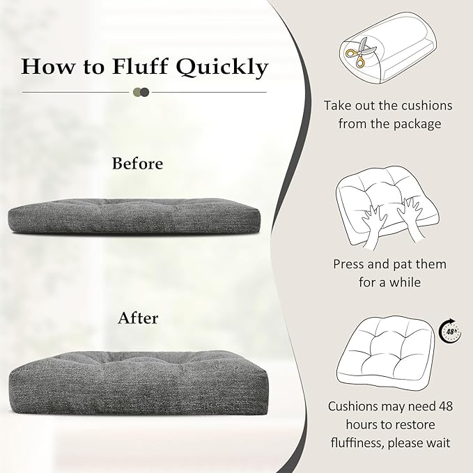 downluxe Chair Cushions for Dining Chairs 2 Pack, Tufted Indoor Chair Pads with Non-Slip Bottom, U-Shaped Kitchen Chair Cushions, 18"x18"x4", Dark Grey