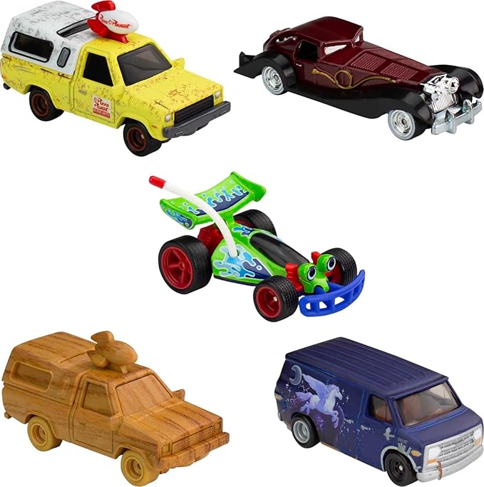 Hot Wheels Disney Pixar Cars Bundle, Set of 5 Premium 1:64 Scale Toy Vehicles in Collectable 100th Anniversary Box