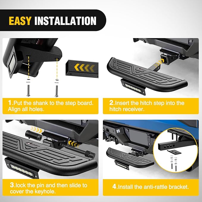 Nilight Hitch Step 2 Inch Receiver Universal with LED Light, Pin Lock and U-Bolts Stabilize,Rear Bumper Guard for Pickups Trucks Vans SUVs ATVs