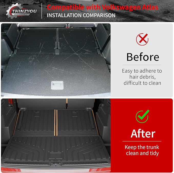 Cargo Mat Compatible with 2018-2025 2026 Volkswagen Atlas Trunk Mat Trunk Liner Cargo Liner (NOT for Cross Sport) Back Seat Cover 2024 VW Atlas Accessories (Trunk Mat with Backrest Mat)