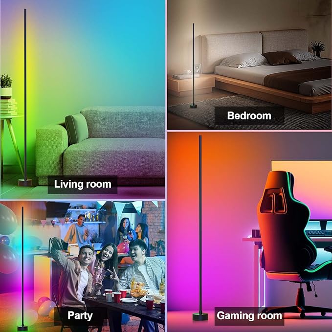 Miortior Corner Floor Lamp LED, 2-Pack Corner Lamp with App/Remote/Button Control, Smart RGB Floor Lamp with Music Sync, 16 Million DIY Colors & 68+ Scene for Living Room, Bedroom, Gaming Room