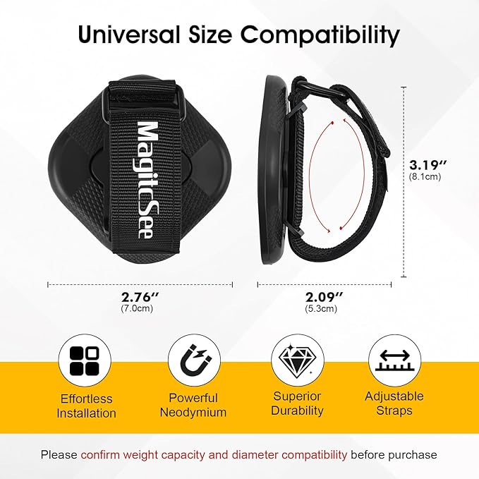 4 Pack Heavy Duty Magnetic Shovel Holder for Truck with Adjustable Strap, No-Drill Strong Magnet Mount Rack for Flag, Utility Tool, Axe, Stable Organizer for RV, Garage, Trailer, Cruise, ATV Storage