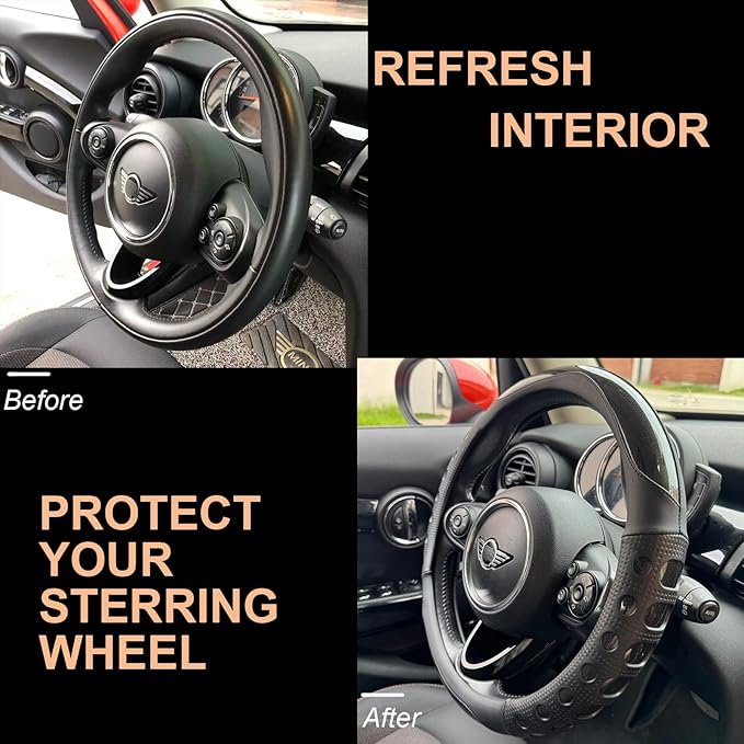 PINCTROT Race Grip Steering Wheel Cover, Anti Slip Silicone Perforated Design with Soft Touch Padding, Enhanced Grip for Sporty Driving,Universal 14.5-15 Inch (Racing Black)