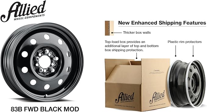 Allied 83B FWD Black Mod 17X7" 5X108 & 5X4.50 Bolt Patterns +35mm Offset 5.38" BS Satin Black Passenger Car Wheel, Bolt-on OE Replacement, Car Mods, FWD, AWD, SUV and CUV Steel Wheel