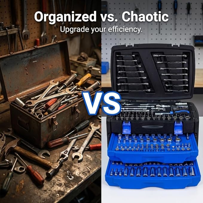 266-Piece Mechanics Tool Set, Heavy Duty Auto Repair Tool Kit with Drawers Storage Box, Carbon Steel Socket Wrench Set for Car Maintenance and Home DIY, Black&Blue