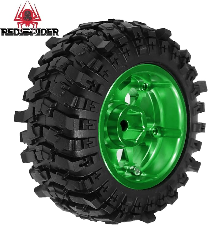 REDSPIDER Metal 1.9'' Beadlock Wheels and Crawler Tires OD 88MM/3.46'' (4PCS) for 1/12 RC Crawler MJX H12Y+ MN-128 MN82S LC79 ﻿ (Green)