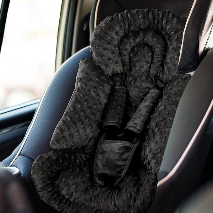Infant Car Seat Insert Boy Girl, 3 in 1 Newborn Carseat Insert with Strap Pads, Car Seat Head Support for Baby Strollers, Swings, and Bouncers, Comfortable and Machine Washable, Black