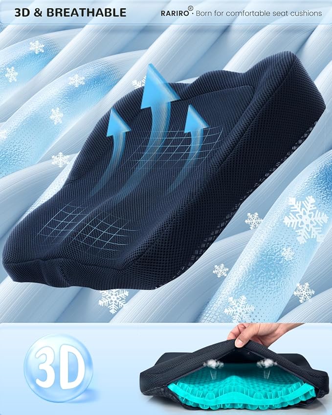 Gel Seat Cushion for Long Sitting(Enlarged&Thickened), Cooling Pressure Relief Seat Cushion for Wheelchair, Driving, Kayak, Office Desk Chair Seat Pad Gel for Heavy People[Green-19.7" Large]