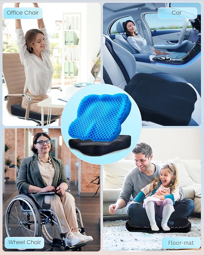 Gel Seat Cushion for Long Sitting(Enlarged & Thickened), Cooling Pressure Relief Seat Cushion for Wheelchair, Driving, Kayak, Office Desk Chair Seat Pad Gel for Heavy People[Blue-2.75" Thick]