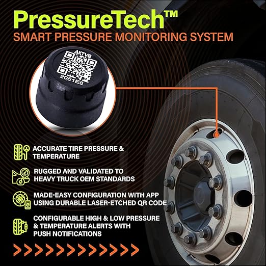 AKTV8 PressureTechTM Wireless Tire Pressure Monitoring System - TPMS Sensors for Cars, RVs, Motorcycles and Trailers - Real-Time Display w/iOS or Android App (0-150 PSI) (Pack of 2)