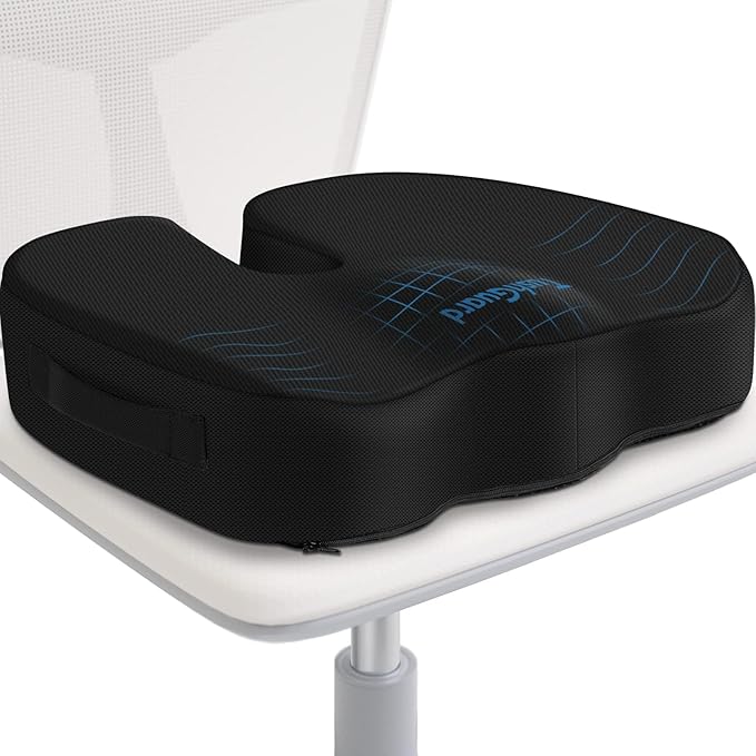 TushGuard Seat Cushion for Office Chair Memory Foam Non-Slip Cushion Back, Coccyx, Sciatica, Tailbone Pain Relief Butt Pillow for Office Chair, Car, Wheelchair, Black, X-Large