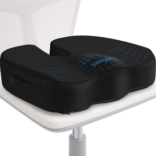 TushGuard Seat Cushion for Office Chair Memory Foam Non-Slip Cushion Back, Coccyx, Sciatica, Tailbone Pain Relief Butt Pillow for Office Chair, Car, Wheelchair, Black, X-Large