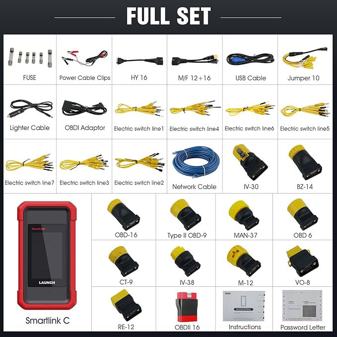 LAUNCH X431 SmartLink C Heavy-Duty Diagnostic Module, Full OBDII Diagnostics, CANFD & DOIP Support, for Cummins, Bosch, Truck & Commercial Vehicle Scanner Compatible with X431 PRO3S+, PRO5 Series