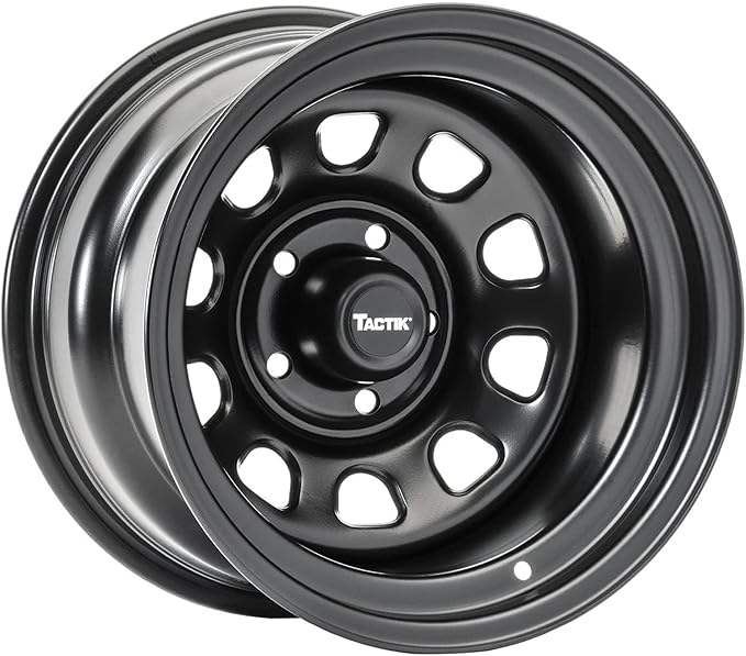 TACTIK D Window 15 Inch 15x8 Wheel - 5x4.5 / 5x114.3 Bolt Pattern (-12.7mm Offset), 4 Inch Backspace - Satin Black Powder Coat Finish - Fits Jeep Wrangler YJ TJ 1987-2006 - Center Cap Included