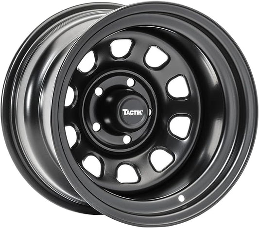 TACTIK D Window Classic 17 Inch Solid Steel Wheel - 5x5 Bolt Pattern, 17x9 (-6.35mm Offset), 4.75 Inch Backspace - Satin Black Finish - Fits Jeep Wrangler JK 2007-2022, JL and 2020 Jeep Gladiator JT