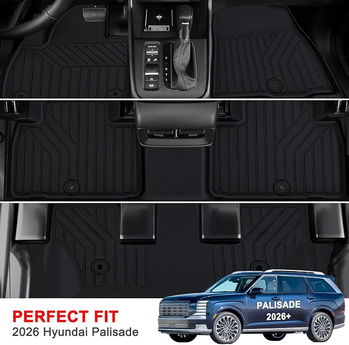 Floor Mats for 2026 Hyundai Palisade 7/8 Seats (Only Fit Gas), TPE All Weather Protection Car Mats Floor Liners for Palisade Accessories,Black