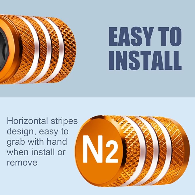 Tire Valve Stem Caps Cover - (5 Pack) Tire Air Cap N2 Nitrogen Metal with Plastic Liner Corrosion Resistant Leak-Proof for Car Truck Motorcycle Bike Orange