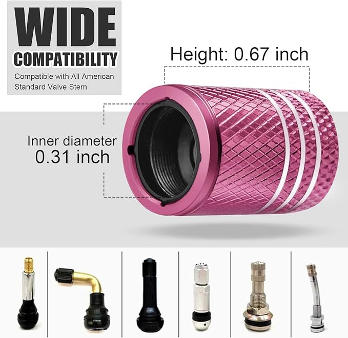 Tire Valve Stem Caps for Car Tire Cap 5 Pack Corrosion Resistant Leak-Proof Premium Alloy Universal fit for Car Bike Truck Motorcycle Pink