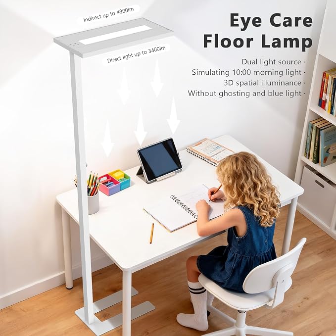 STERREN LED Floor Lamp, 80W Modern Eye Care Reading Light, 8300LM 4000K Natural Daylight Dimmable Standing Tall Lamps for Home Office Study Room Living Room Bedroom Meeting Room