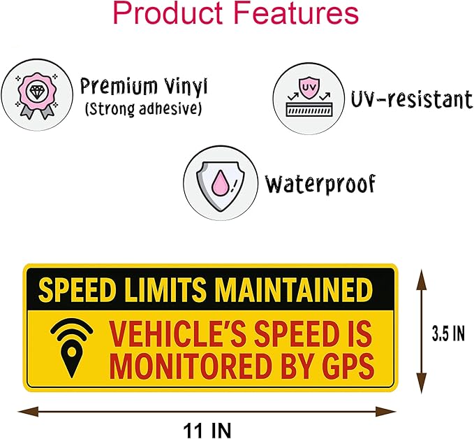 12Pcs (11x3.5IN) - Vehicle Speed is Monitored by GPS Bumper Sticker - Speed Limits Maintained Safety Sticker for Car, Truck, Van, Commercial Vehicle – Weatherproof & UV-Resistant