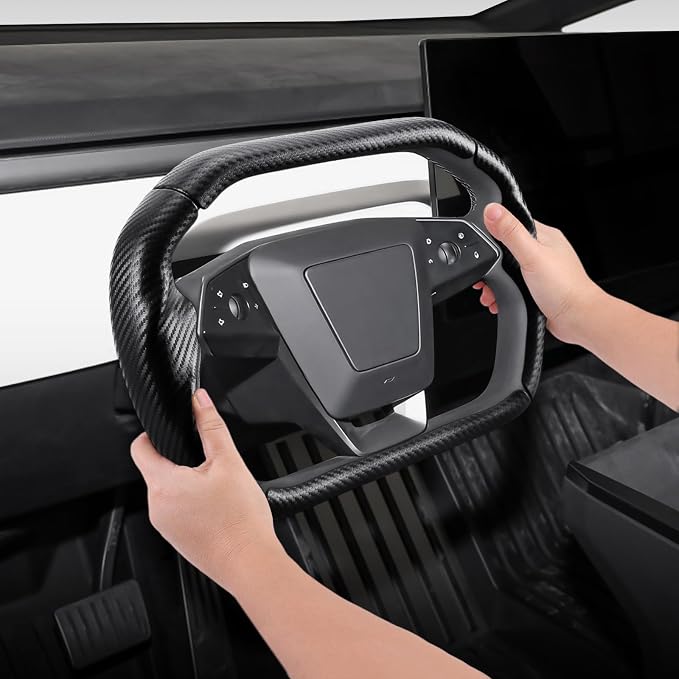 Steering Wheel Cover for Cybertruck Carbon Fiber Steering Wheel Cover Accessories for Tesla Cyber Truck 2023-Present Wheel Caps (Matte Black)