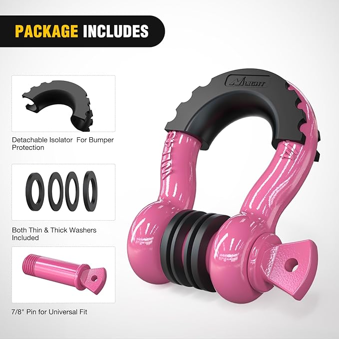 Nilight 2 Pack 3/4" D-Ring Shackle with 7/8" Screw Pin 41,887lbs Break Strength, Heavy Duty Off Road Recovery Shackle with Isolators Washers for Use with Tow Strap, Winch, Off-Road Truck Vehicle