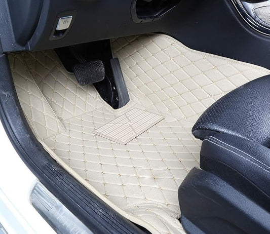 Personalized Leather Car Mats – Add Your Own Text + Photo, Custom Image Printing, Unique Gift-Ready Floor Liners Full Set Fit Most Cars- Beige