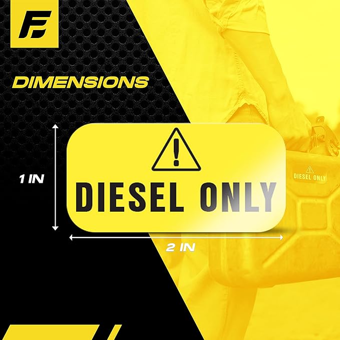 Diesel Only Sticker (Yellow), Labels for Tractors, Construction and Heavy Equipment - Weather Proof, Extreme Stick, Commercial Grade Diesel Labels by Fuel Stickers - USA Made (2x1 inch), 4 Labels