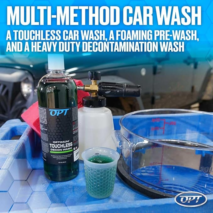 Optimum Touchless Decon Car Wash Soap – pH Neutral, Heavy Duty Decontamination, Touch Free, Spray on and Rinse Off Car Wash and Ceramic Coating Maintenance Multi-Use Formula (32 Oz)