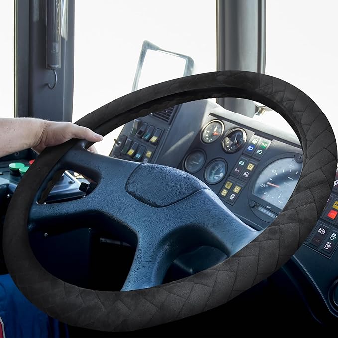 DaisyInner 18 Inch Truck Steering Wheel Cover Velvet Wheel Semi-Truck Comfy Grip Cover Anti Slip Car Accessory, Fits Rv, Big Rig and Classic Car (Black, Fashion Style)