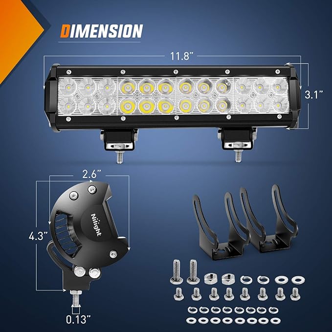 Nilight 12 Inch 72W Spot Flood Combo Led Light Bar 2Pcs 4Inch 18W Flood LED Pods Fog Lights Off Road with Wiring Harness Kit-3 Leads for Van Camper Car Pickup Golf Cart ATV UTV SUV Truck Boat 4x4