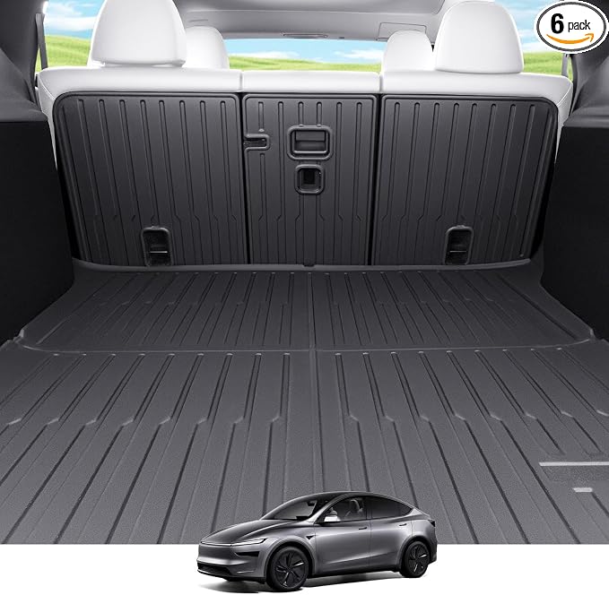 Cargo Mat Compatible with Tesla Model Y Juniper 2025-2026 5 Seat, Heavy-Duty TPE Trunk Liner Rear Seat Back Protector Model Y Accessories Custom Fit Trunk Mat- 6PCS