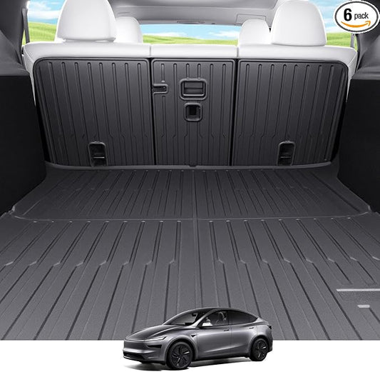Cargo Mat Compatible with Tesla Model Y Juniper 2025-2026 5 Seat, Heavy-Duty TPE Trunk Liner Rear Seat Back Protector Model Y Accessories Custom Fit Trunk Mat- 6PCS