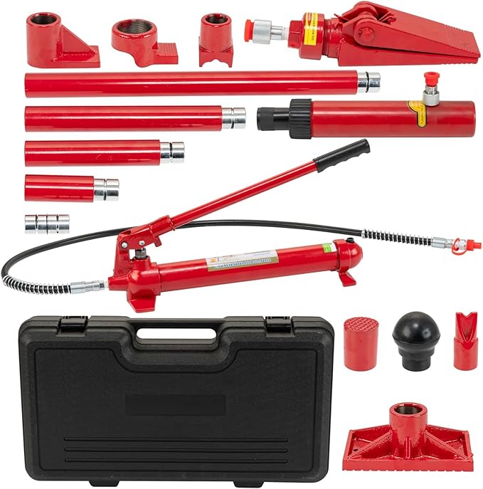 12 Ton Hydraulic Porta Power Kit, Heavy-Duty Frame Repair Tool Set with 4.6Ft Hose & Storage Case, 26,455 Lbs Capacity – Auto Body, Car, Truck & Garage Maintenance