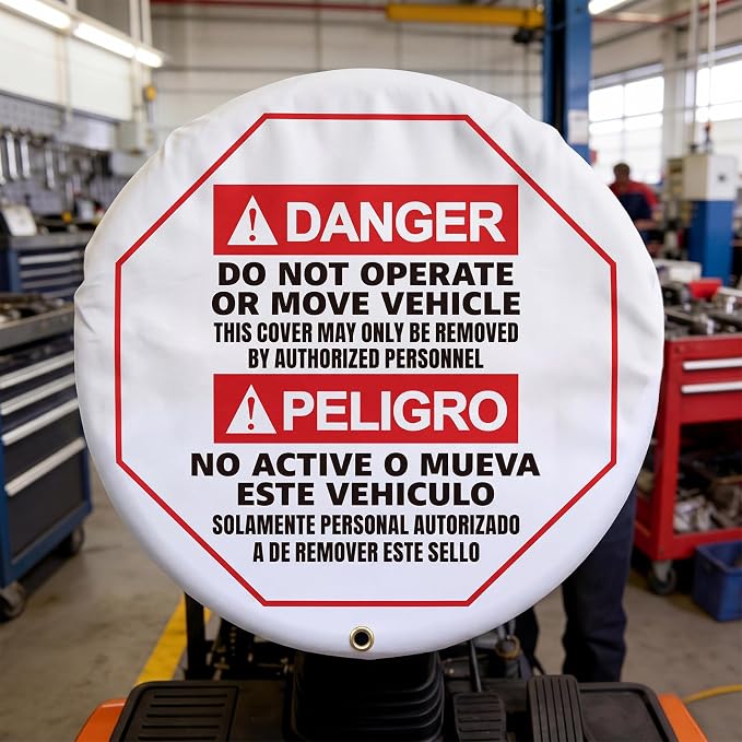 1 Pcs Steering Wheel Cover for Lockout Tagout - 20" Danger Do Not Operate Bilingual Reinforced Vinyl for Trucks Pallet Jacks Forklifts