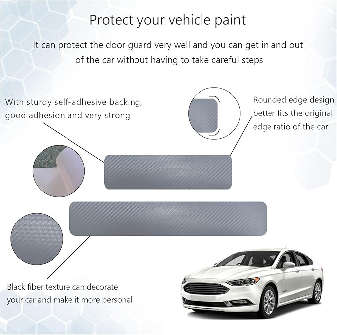 Dickno 4 PCS Car Door Sill Protector, 3D Carbon Fiber Auto Door Entry Edge Guard Protection Trim, Anti-Scratch Threshold Cover Strips, Sill Protection Sticker for Car SUV Truck (Silver)