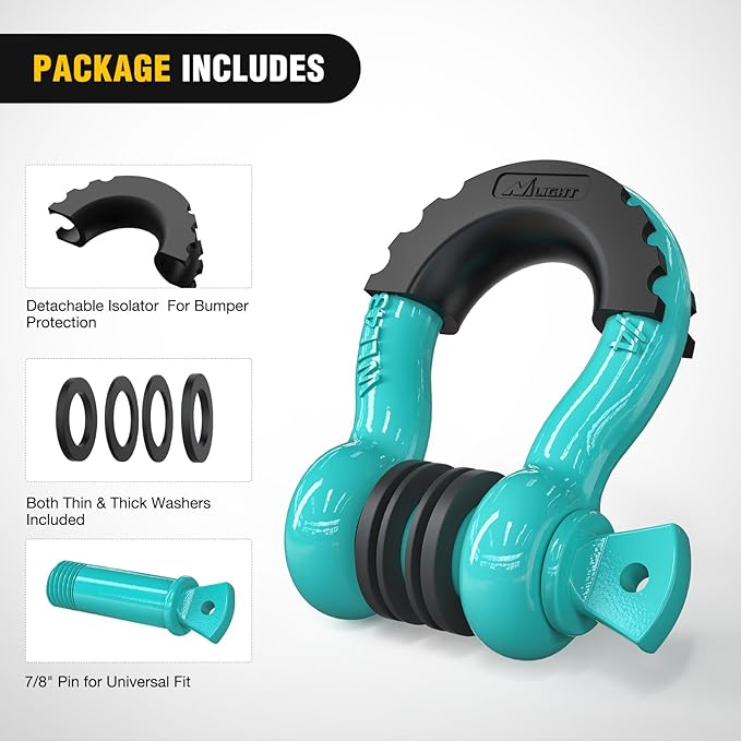 Nilight 2 Pack 3/4" D-Ring Shackle with 7/8" Screw Pin 41,887lbs Break Strength, Heavy Duty Off Road Recovery Shackle with Isolators Washers for Use with Tow Strap, Winch, Off-Road Truck Vehicle