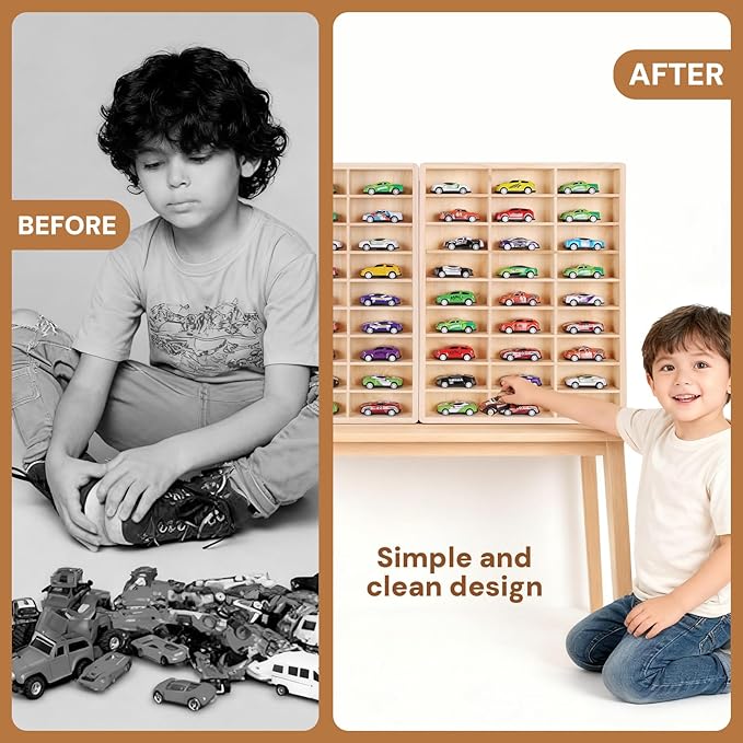 Hotwheels Wooden Display Case,54 Space,for Hotwheels Storage Display Shelf,for 1/64 Scale Toy Cars,Wall Mount ,Model car Display Organizer,Collapsible Toy Car Storage(Only case)