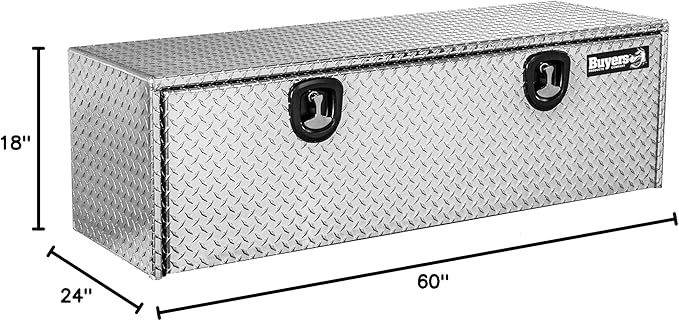 Buyers Products 1705125 Diamond Tread Aluminum Topsider Truck Box with Lockable T-Handle Latch, 18 x 24 x 60 Inch, Truck Storage and Organizer, Made in the USA, Silver