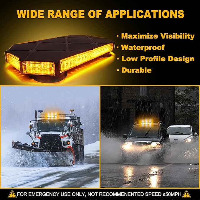 56 LED White Amber Mix Rooftop Strobe Beacon Lights Bar Controller Magnetic Emergency Traffic Warning Flashing Plow Light for Construction Vehicles Trucks Snowplow Tow Commercial Security Car