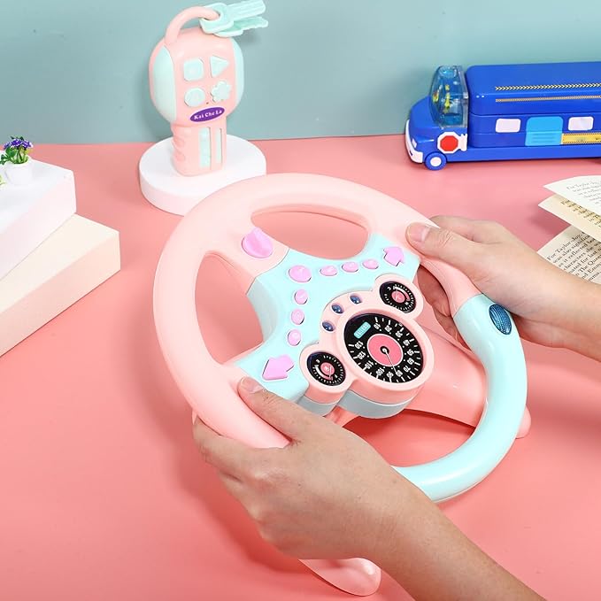 TOYANDONA Kids Steering Wheel Toy with Car Key, Racing Car Steering Wheel with Light and Music, Simulated Driving Racing Game Toy for Kids Boys Girls Aged 3 Years +