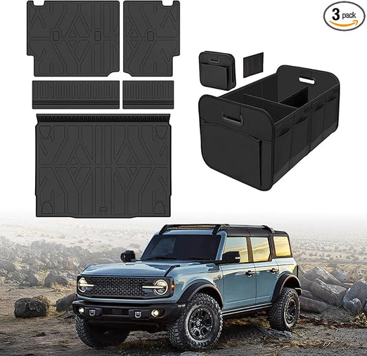 Cargo Trunk Mat with Backrest Mats for Ford Bronco 4 Door 2021-2025 2026,All Weather Protection TPE Heavy Duty Cargo Liner Bronco Accessories,Black