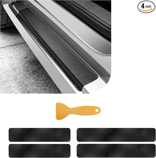 Dickno 4 PCS Car Door Sill Protector, 4D Carbon Fiber Auto Door Entry Edge Guard Protection Trim, Anti-Scratch Threshold Cover Strips, Sill Protection Sticker for Car SUV Truck (Black)