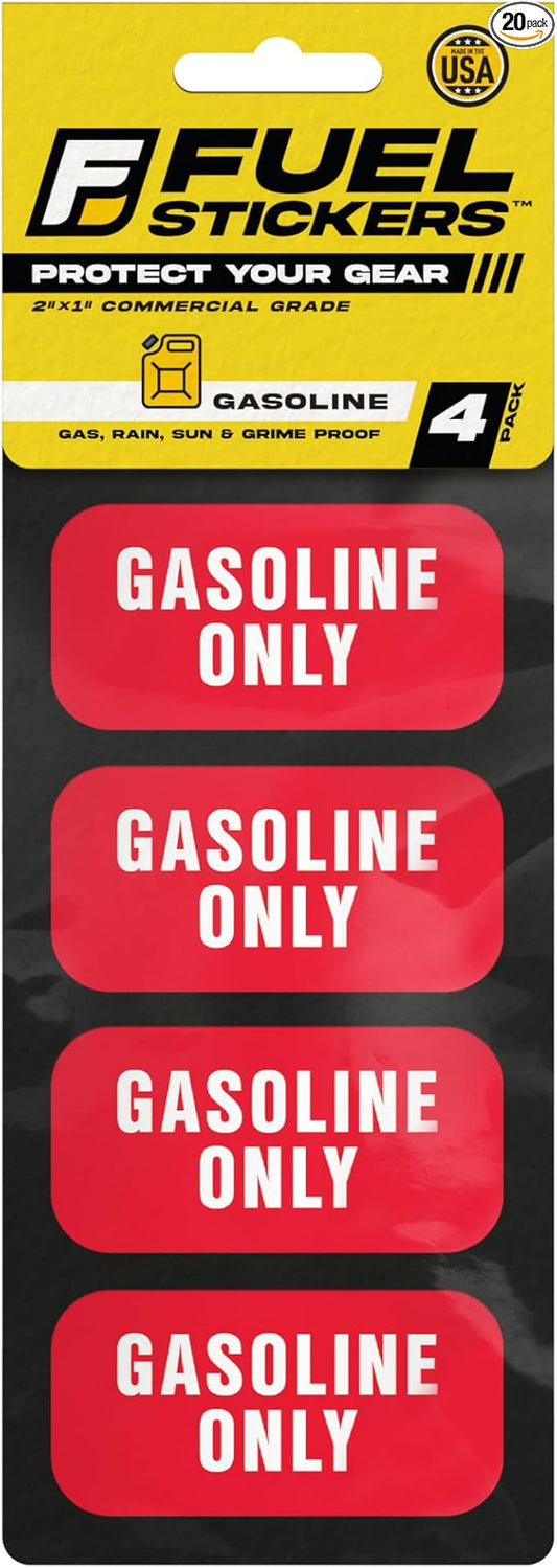 Gasoline Only Sticker, Gas Labels for Fuel Cans, Mowers, Boats, Outdoor Power Equipment - Weather Proof, Extreme Stick, Commercial Grade Labelss by Fuel Stickers - USA Made (2x1 inch), 20 Labels