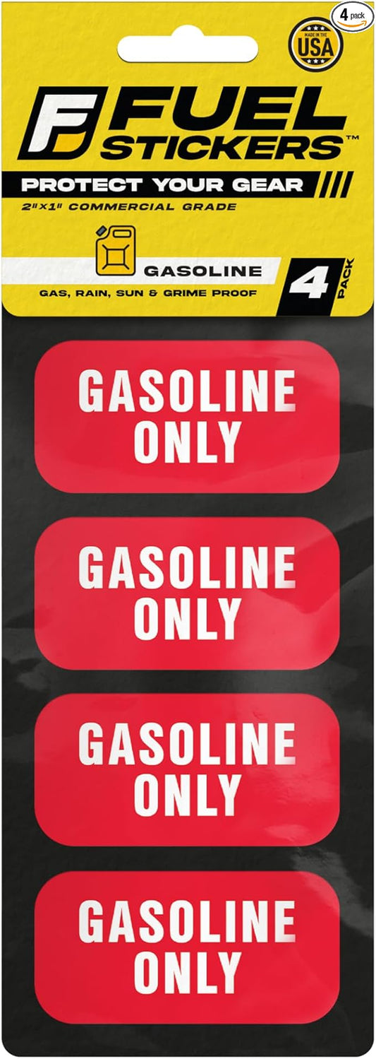 Gas Sticker, Gasoline Decals for Fuel Cans and Outdoor Power Equipment - Weather Proof, Extreme Stick, Commercial Grade Gasoline Label by Fuel Stickers - USA Made (2x1 inch), 4 Labels