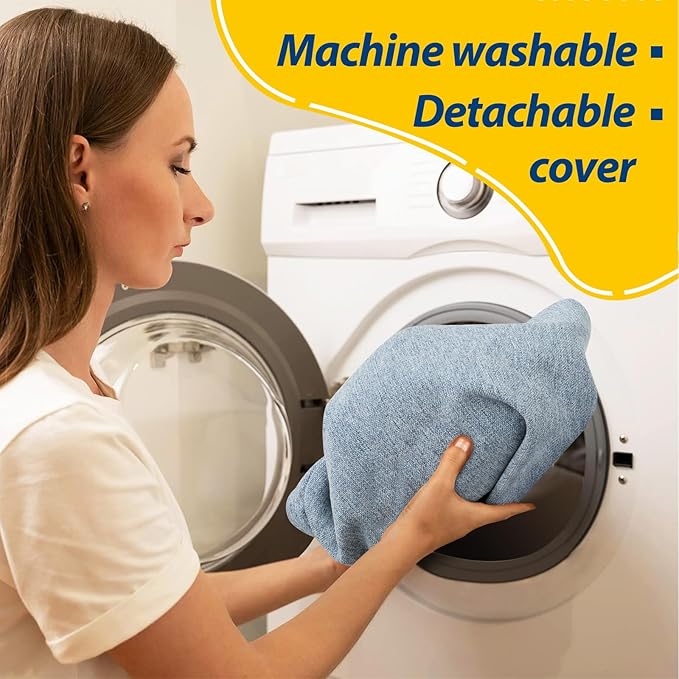 AAAAAcessories D-Shaped Chair Cushions, 2" Thick Dining Chair Pads with Ties and Removable, Machine-Washable Cover, 17" x 16", Set of 6, Light Blue